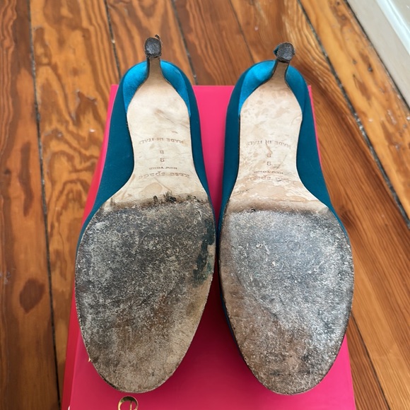Kate Spade Kamille Teal Satin Heels - Picture 4 of 8